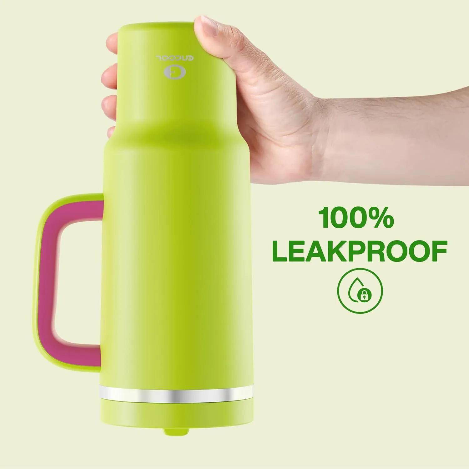 40 oz Tumbler with Handle and Straw: Stainless Steel Insulated Tumbler Keeps Cold for 24 Hours, Leakproof Travel Cup Fits in Cup Holder and BPA-Free, Acid Green