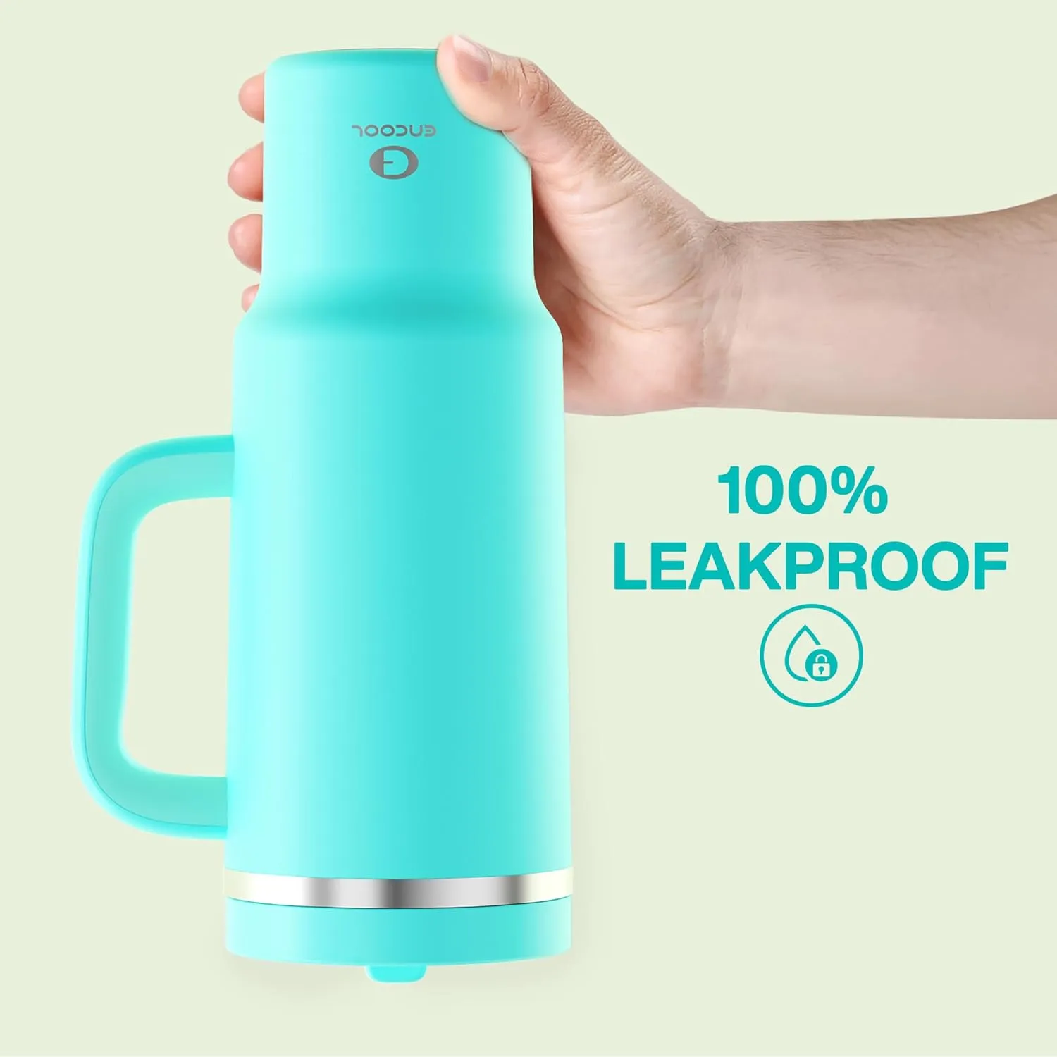 40 oz Tumbler with Handle and Straw: Stainless Steel Insulated Tumbler Keeps Cold for 24 Hours, Leakproof Travel Cup Fits in Cup Holder and BPA-Free, Aquamarine Blue