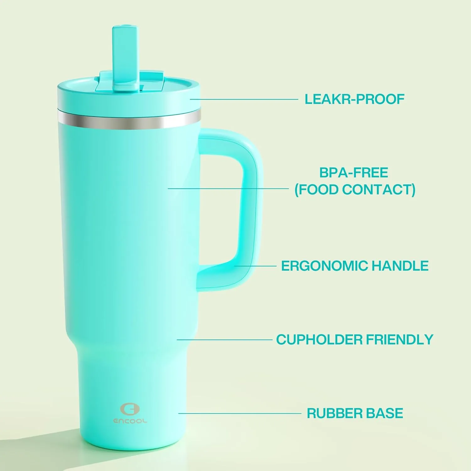 40 oz Tumbler with Handle and Straw: Stainless Steel Insulated Tumbler Keeps Cold for 24 Hours, Leakproof Travel Cup Fits in Cup Holder and BPA-Free, Aquamarine Blue