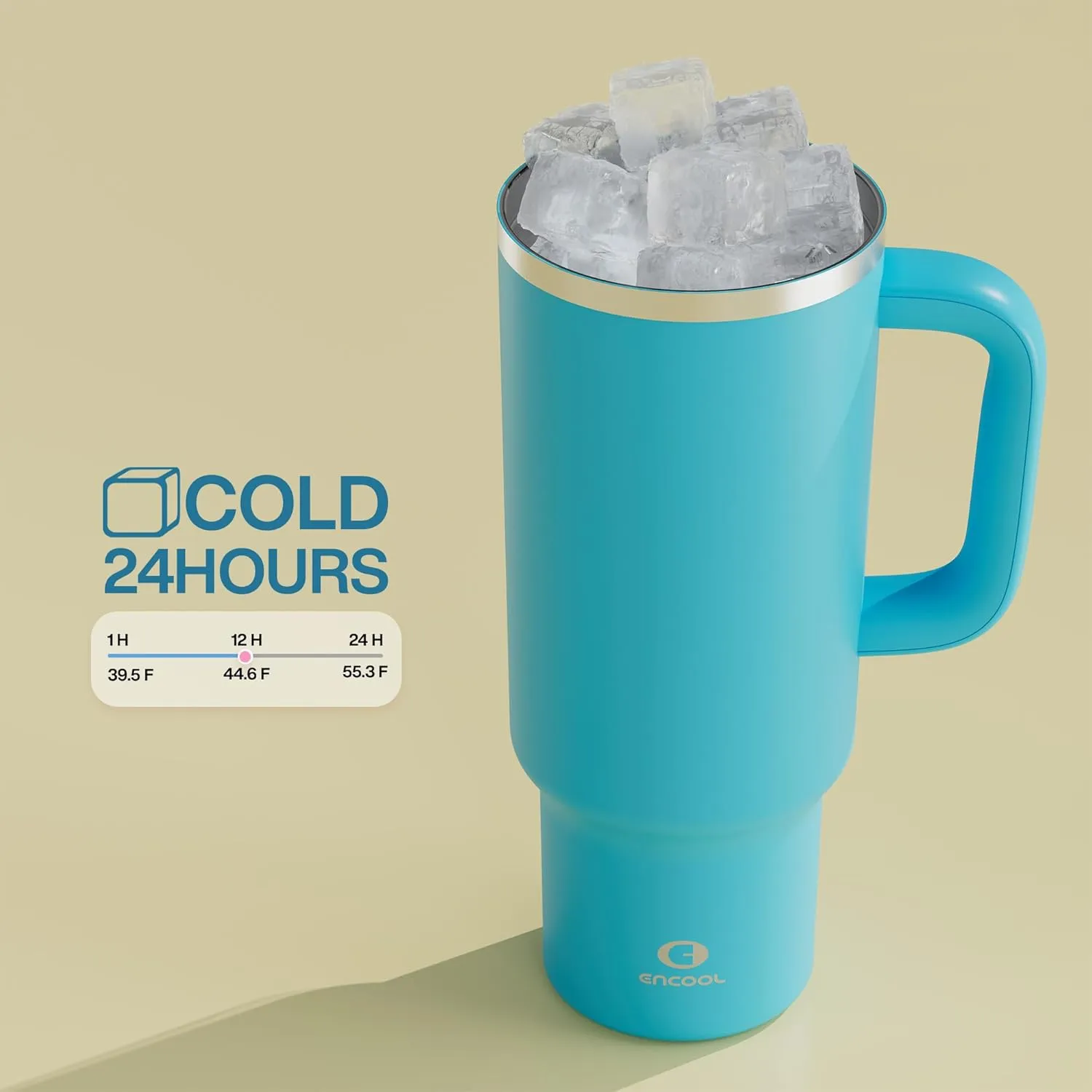 40 oz Tumbler with Handle and Straw: Stainless Steel Insulated Tumbler Keeps Cold for 24 Hours, Leakproof Travel Cup Fits in Cup Holder and BPA-Free, Azure Blue