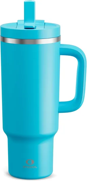 40 oz Tumbler with Handle and Straw: Stainless Steel Insulated Tumbler Keeps Cold for 24 Hours, Leakproof Travel Cup Fits in Cup Holder and BPA-Free, Azure Blue