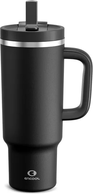 40 oz Tumbler with Handle and Straw: Stainless Steel Insulated Tumbler Keeps Cold for 24 Hours, Leakproof Travel Cup Fits in Cup Holder and BPA-Free, Black Night