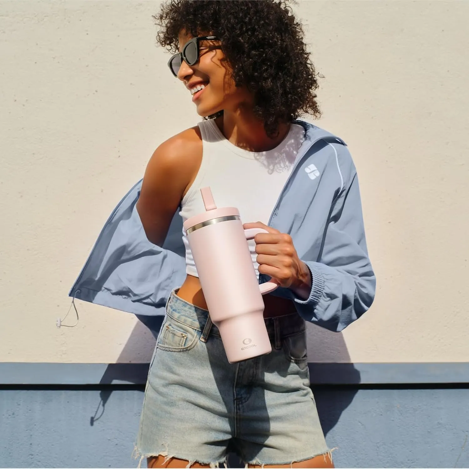 40 oz Tumbler with Handle and Straw: Stainless Steel Insulated Tumbler Keeps Cold for 24 Hours, Leakproof Travel Cup Fits in Cup Holder and BPA-Free, Cotton Candy