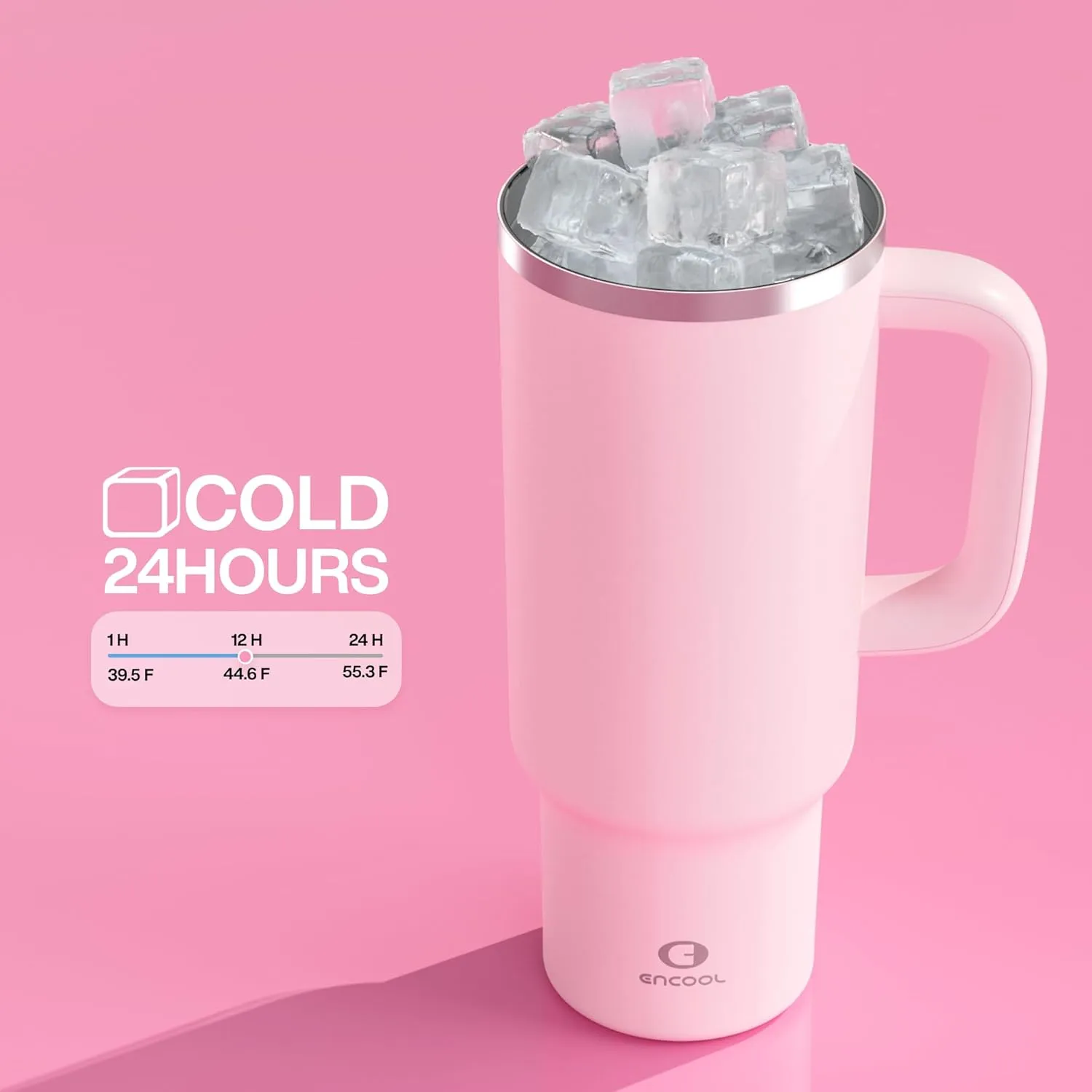 40 oz Tumbler with Handle and Straw: Stainless Steel Insulated Tumbler Keeps Cold for 24 Hours, Leakproof Travel Cup Fits in Cup Holder and BPA-Free, Cotton Candy