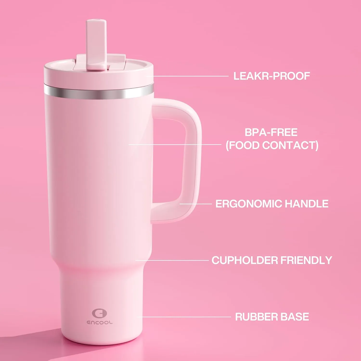40 oz Tumbler with Handle and Straw: Stainless Steel Insulated Tumbler Keeps Cold for 24 Hours, Leakproof Travel Cup Fits in Cup Holder and BPA-Free, Cotton Candy