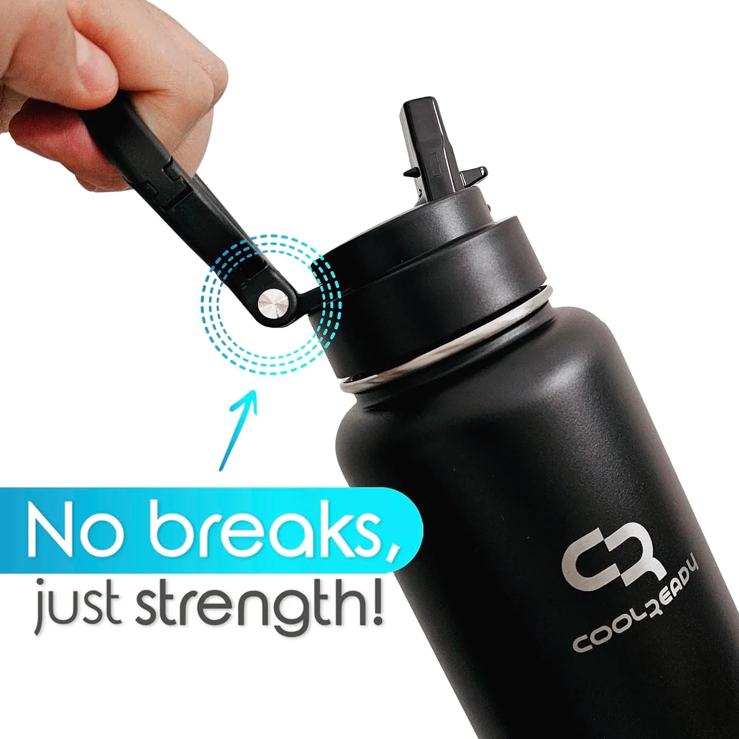 40oz Double Walled Insulated Stainless Steel Water Bottle with 3 Leak-Proof Lids - Straw, Sports, Coffee - Black Bottle - Workout & Everyday Use