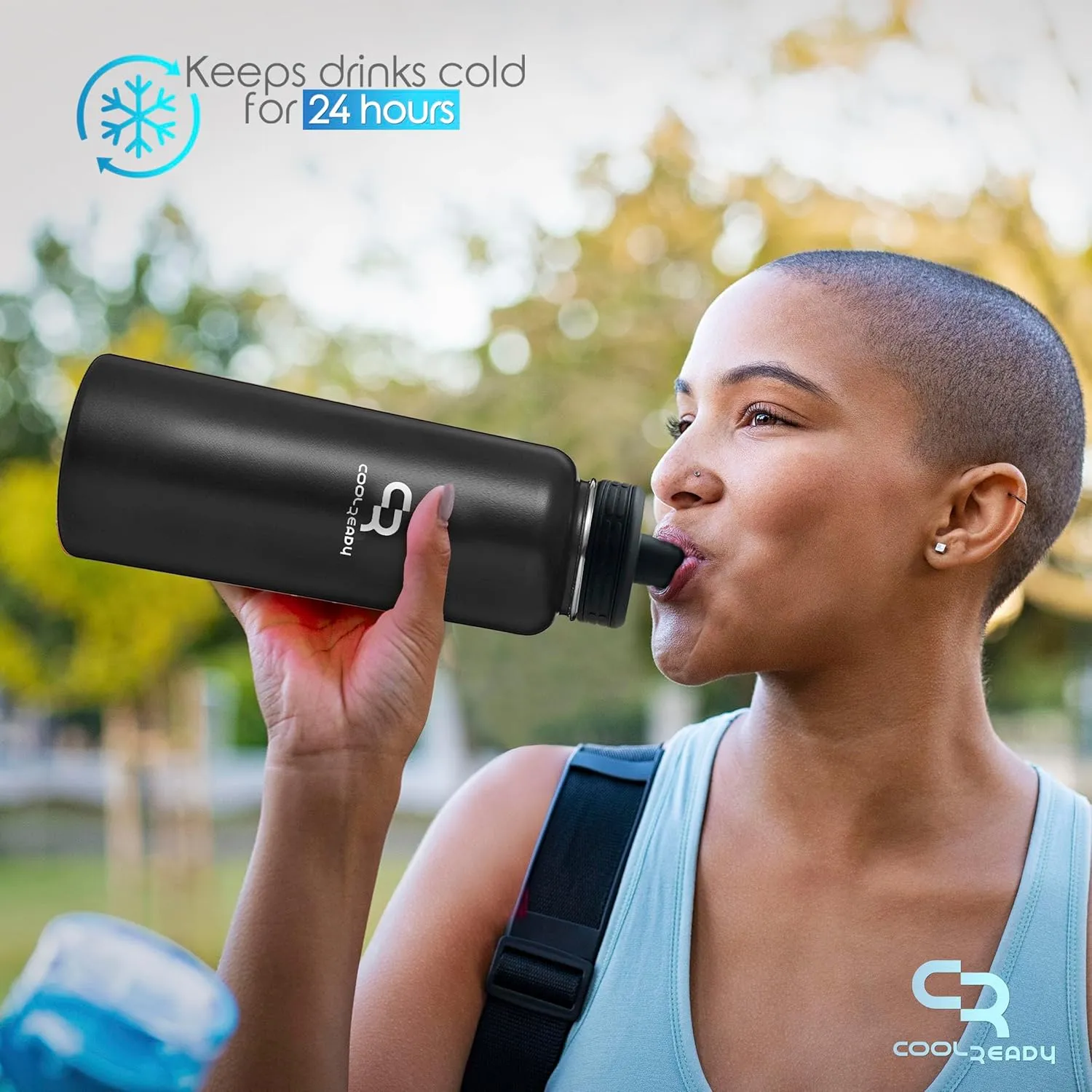 40oz Double Walled Insulated Stainless Steel Water Bottle with 3 Leak-Proof Lids - Straw, Sports, Coffee - Black Bottle - Workout & Everyday Use