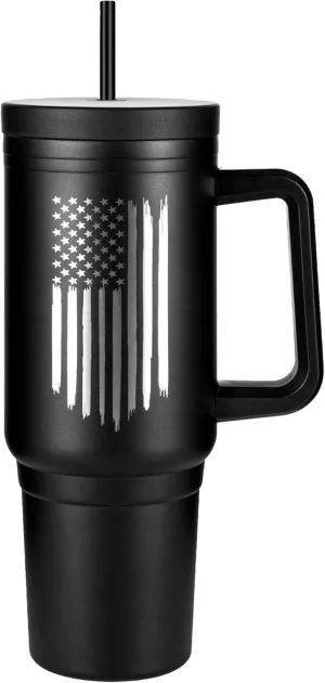 40oz Insulated American Flag Tumbler with Handle, Lid & Straw - USA Gifts - Use for Water, Tea, Coffee & More-Disabled USMC Vet Owned Small Business