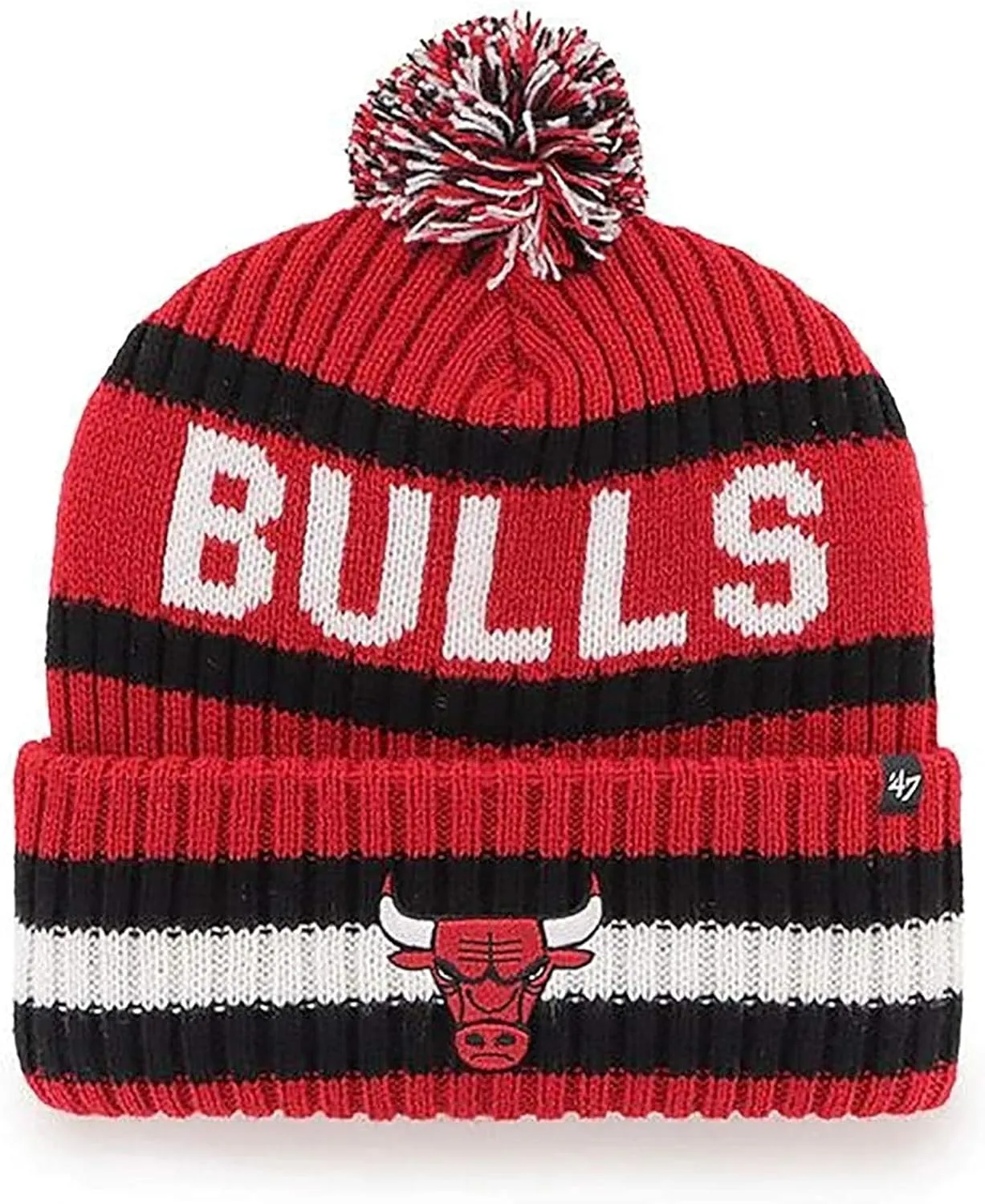 47 NBA Unisex-Adult Team Color Officially Licensed Primary Logo Bering Sport Knit Cuffed Pom Beanie Cold Weather Hat