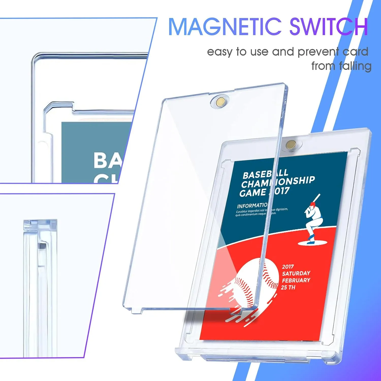 50 Pcs 130 Pt Acrylic Magnetic Card Holders One Touch Card Holder Clear Card Protectors Hard Plastic Magnetic Card Case for Sports Baseball Trading Card Storing Displaying(2.5 x 3.54 Inch)