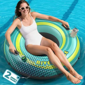 53" Heavy Duty River Tube Float for Adults, Inflatable River Raft Float for Pool Lake Beach with Built-in Cup Holders, Ergonomic Backrest, Durable Grip Handles & Grab Rope, 360Lb Weight Capacity