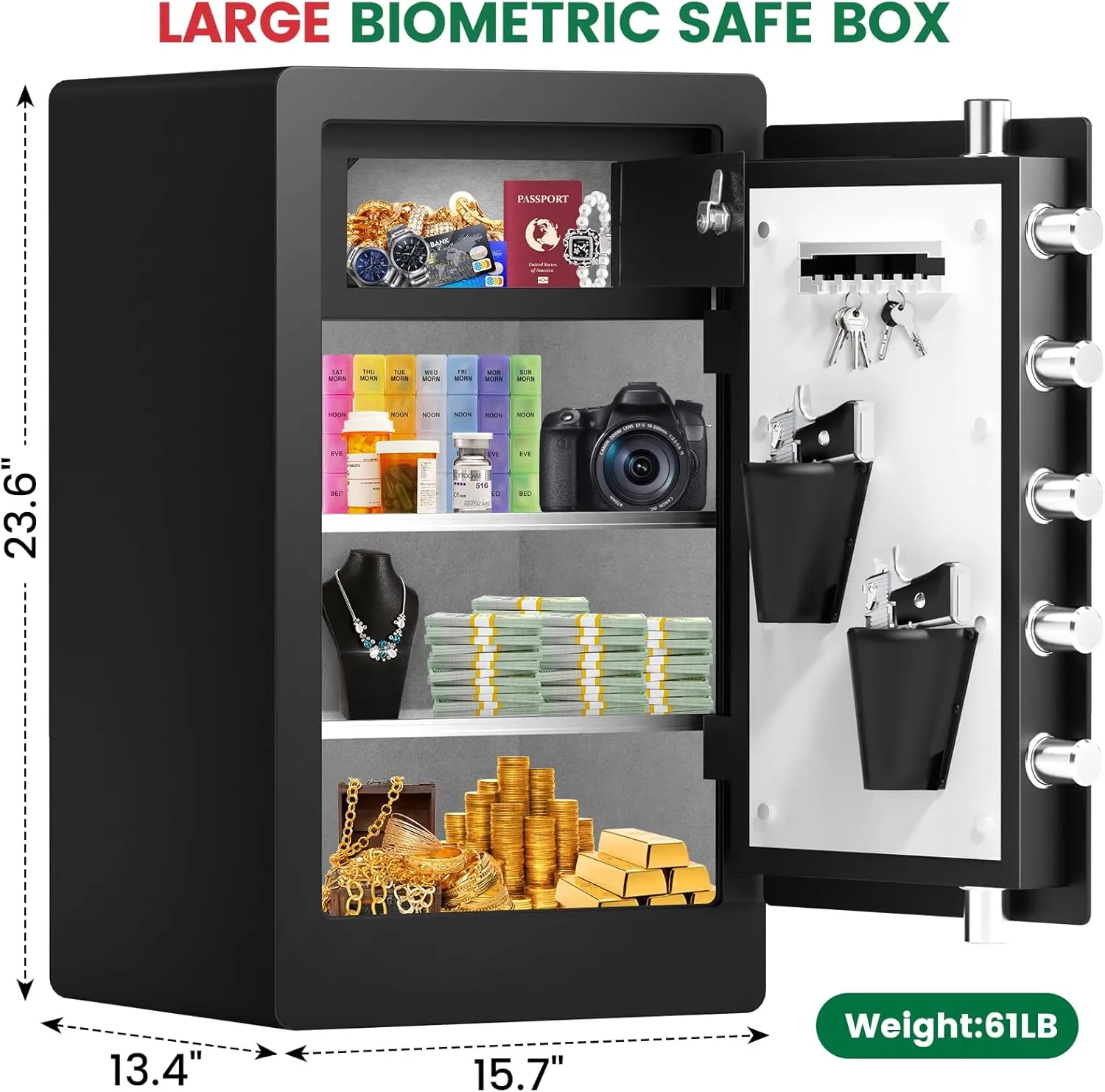 5.6 Cuft Large Fireproof Safe for Home, Heavy Duty Biometric Safes for Home Use Fire and Water Proof with Fingerprint Lock, Security Safety Box with Fireproof Bag, Document Safe for House Office