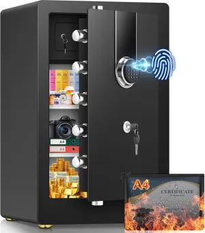 5.6 Cuft Large Fireproof Safe for Home, Heavy Duty Biometric Safes for Home Use Fire and Water Proof with Fingerprint Lock, Security Safety Box with Fireproof Bag, Document Safe for House Office