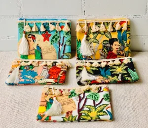5PCS-COTTON FRIDA PRINT CLUTCH