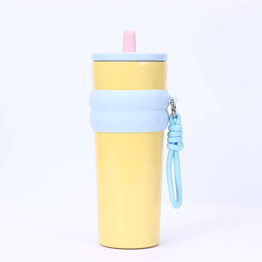 800ml Large Capacity 304 Stainless Steel Insulated Water Bottle, Portable Outdoor Straw Cup, Non-Slip, Leak-Proof, Car Cup (Pink&Black)