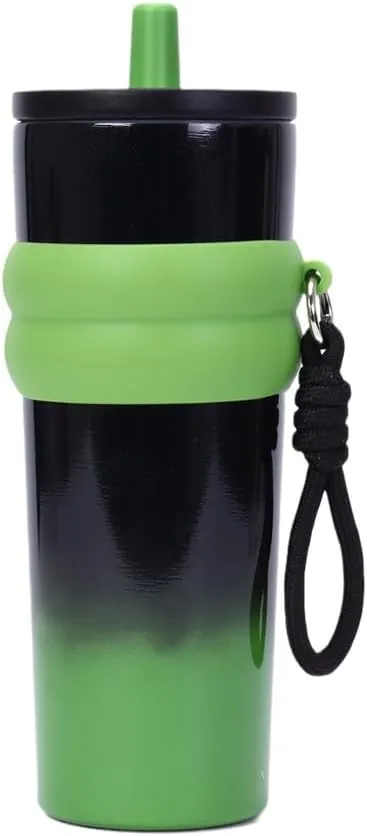 800ml Large Capacity 304 Stainless Steel Insulated Water Bottle, Portable Outdoor Straw Cup, Non-Slip, Leak-Proof, Car Cup (Pink&Black)