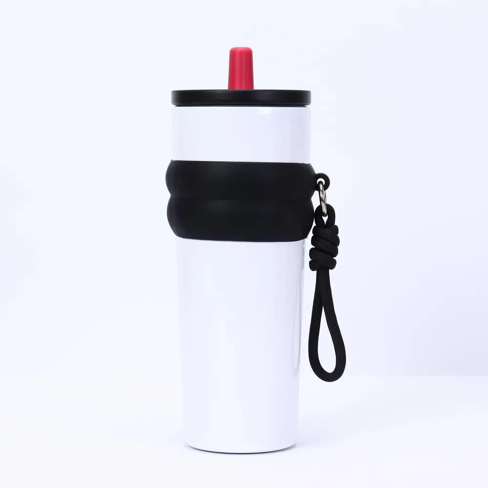 800ml Large Capacity 304 Stainless Steel Insulated Water Bottle, Portable Outdoor Straw Cup, Non-Slip, Leak-Proof, Car Cup (Pink&Black)