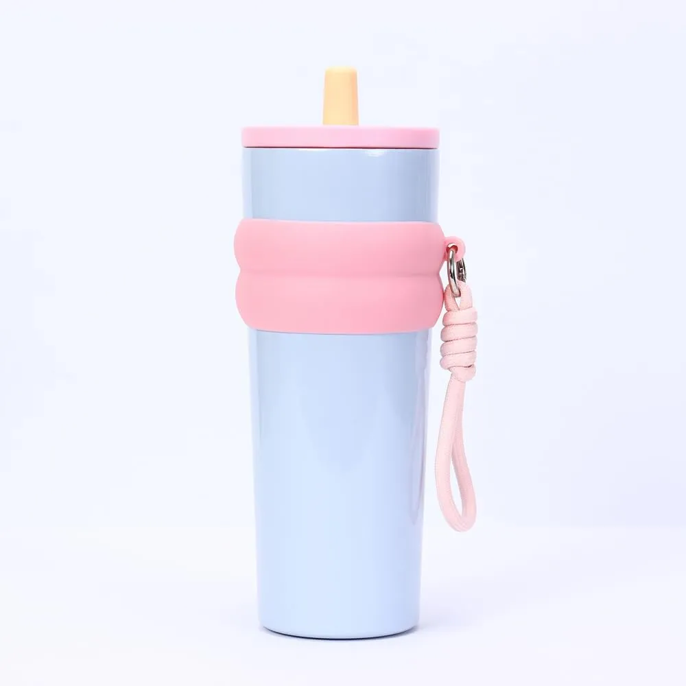 800ml Large Capacity 304 Stainless Steel Insulated Water Bottle, Portable Outdoor Straw Cup, Non-Slip, Leak-Proof, Car Cup (Pink&Black)