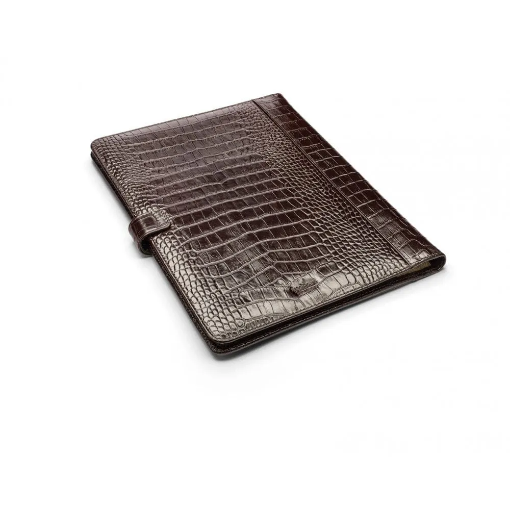 A4 Leather Conference Folder With Tab Closure - Brown Croc-Effect