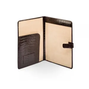 A4 Leather Conference Folder With Tab Closure - Brown Croc-Effect