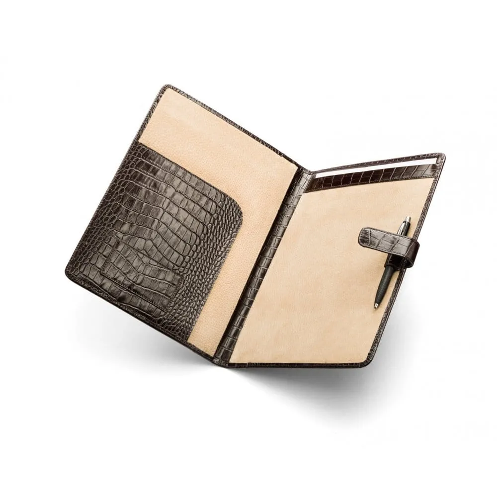 A4 Leather Conference Folder With Tab Closure - Brown Croc-Effect