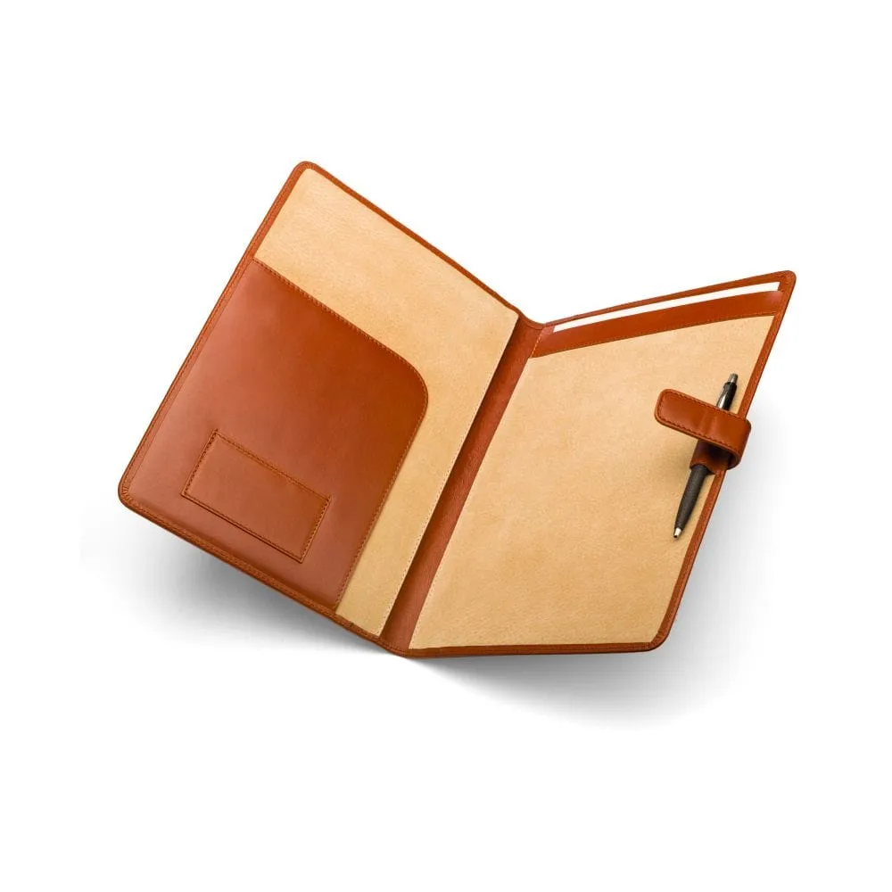 A4 Leather Conference Folder With Tab Closure - Light Tan