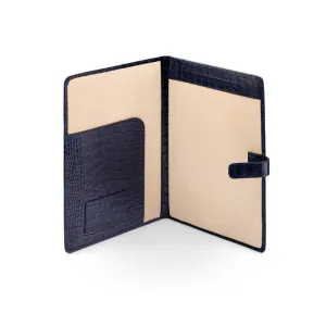 A4 Leather Conference Folder With Tab Closure - Navy Croc-Effect