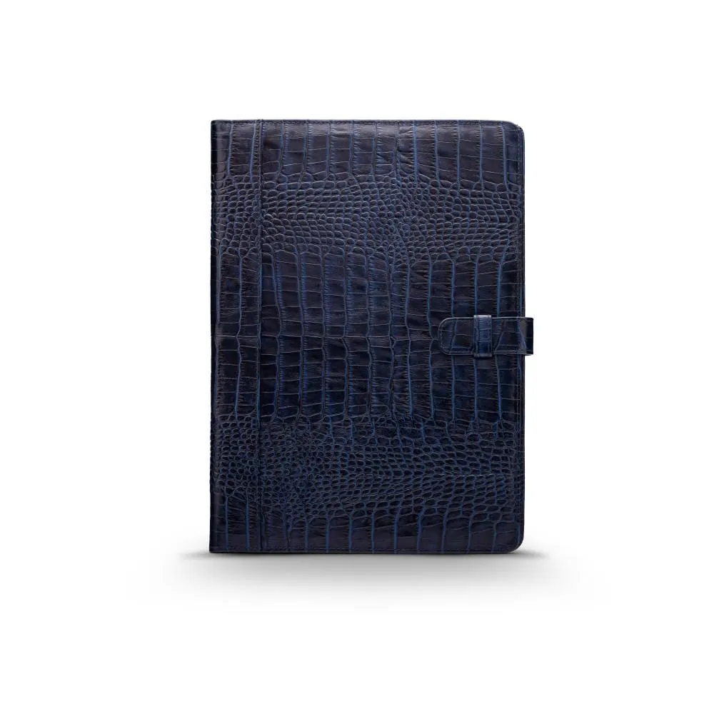 A4 Leather Conference Folder With Tab Closure - Navy Croc-Effect