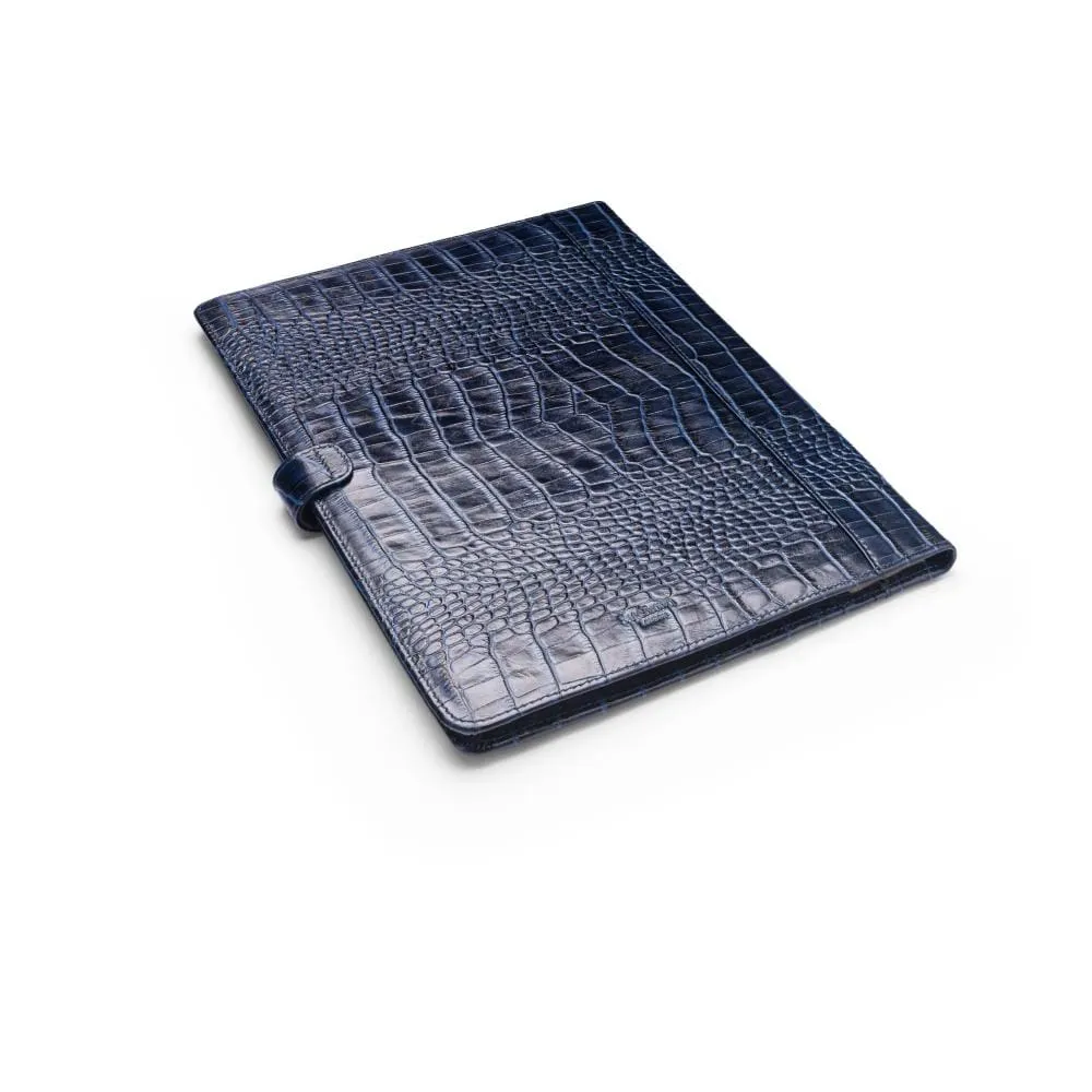 A4 Leather Conference Folder With Tab Closure - Navy Croc-Effect