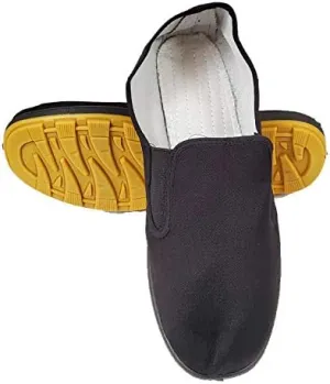Ace Martial Arts Supply Kung Fu Closed Toe Slip On Shoes -Cotton Sole, Brown Rubber Sole and Yellow Bubble Gum Sole