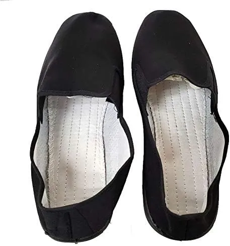 Ace Martial Arts Supply Kung Fu Closed Toe Slip On Shoes -Cotton Sole, Brown Rubber Sole and Yellow Bubble Gum Sole