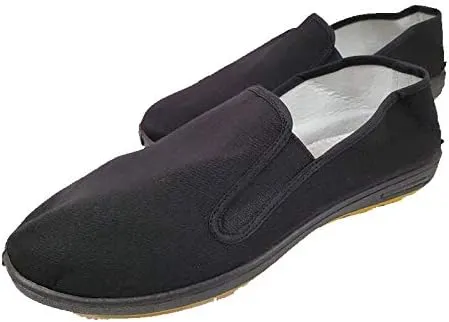 Ace Martial Arts Supply Kung Fu Closed Toe Slip On Shoes -Cotton Sole, Brown Rubber Sole and Yellow Bubble Gum Sole