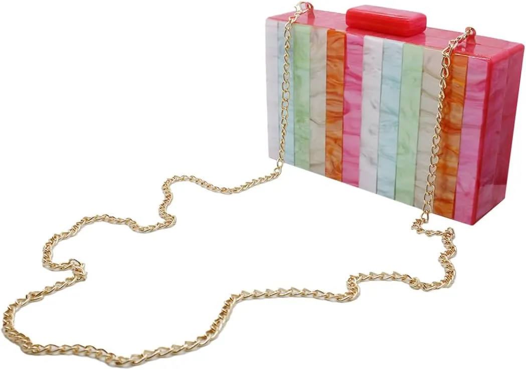 Acrylic Clutch for Women Marbled Purses and Handbags Elegant Wedding Purse Party Prom Chain Shoulder Bag