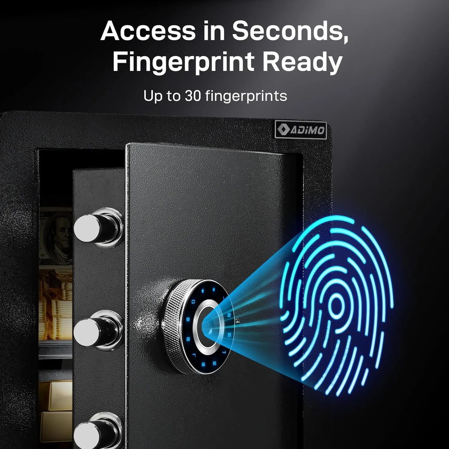 ADIMO Biometric Safe Box, Fireproof 1.6 CuFt Fingerprint Safe w/Touchscreen, Removable Shelf & Alarm System, Money Box for Secure Document & Valuables, for Home Office Hotel