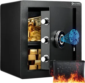 ADIMO Biometric Safe Box, Fireproof 1.6 CuFt Fingerprint Safe w/Touchscreen, Removable Shelf & Alarm System, Money Box for Secure Document & Valuables, for Home Office Hotel