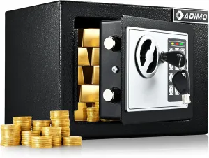 ADIMO Small Safe Box, 0.23 Cubic Capacity for Cash or Documents - Money Box With Keys & Passcode, Wall Mounting Kits - Hidden Safe for College Dorm, Hotel, Home, Office, Business (Black)