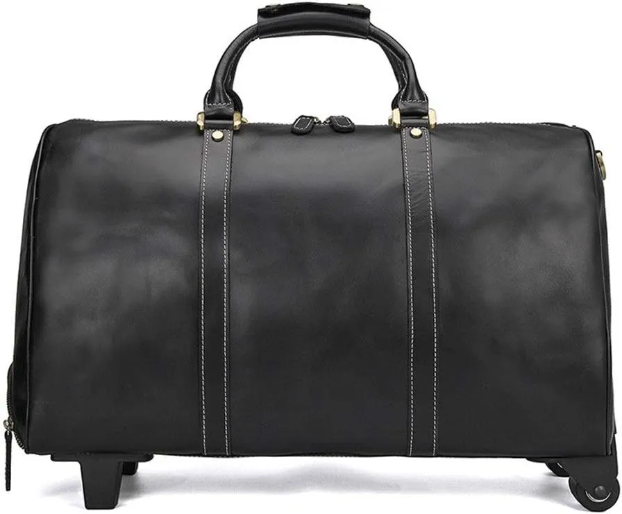 Adult Fashion Wheeled Luggage Travel Duffel Bag Rolling Suitcase Trolley Overnight Weekender Gym Tote Handbag Briefcase Sports Overnight Gym Luggage Weekend T(Black,Glossy Leather)