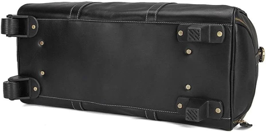 Adult Fashion Wheeled Luggage Travel Duffel Bag Rolling Suitcase Trolley Overnight Weekender Gym Tote Handbag Briefcase Sports Overnight Gym Luggage Weekend T(Black,Glossy Leather)