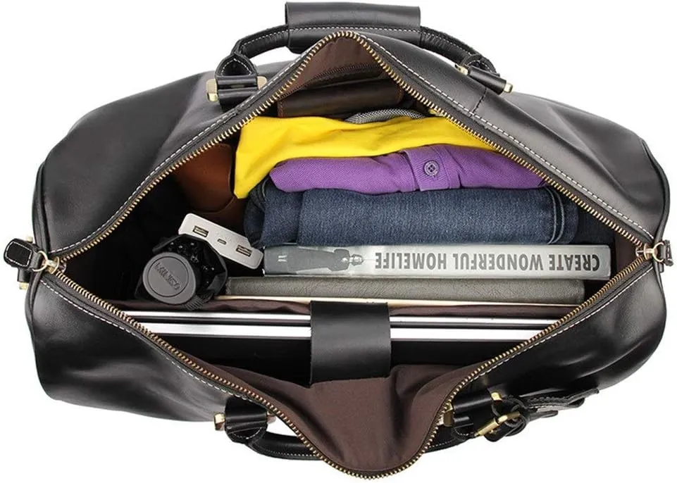 Adult Fashion Wheeled Luggage Travel Duffel Bag Rolling Suitcase Trolley Overnight Weekender Gym Tote Handbag Briefcase Sports Overnight Gym Luggage Weekend T(Black,Glossy Leather)