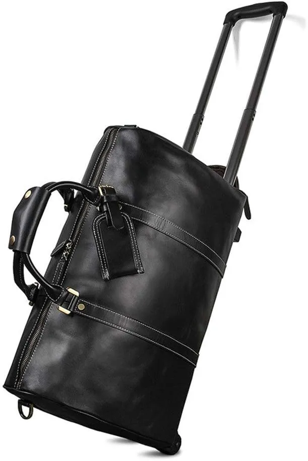 Adult Fashion Wheeled Luggage Travel Duffel Bag Rolling Suitcase Trolley Overnight Weekender Gym Tote Handbag Briefcase Sports Overnight Gym Luggage Weekend T(Black,Glossy Leather)