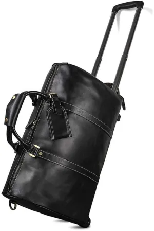 Adult Fashion Wheeled Luggage Travel Duffel Bag Rolling Suitcase Trolley Overnight Weekender Gym Tote Handbag Briefcase Sports Overnight Gym Luggage Weekend T(Black,Glossy Leather)