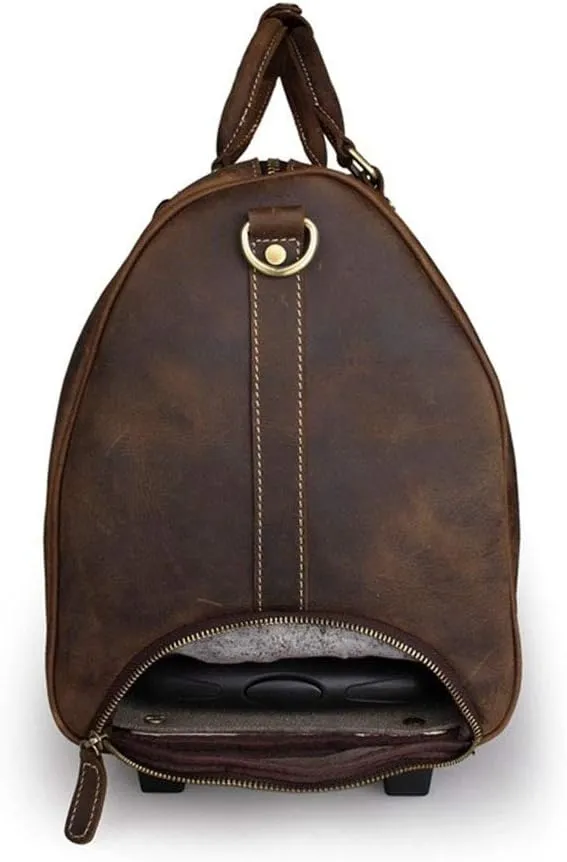 Adult Fashion Wheeled Luggage Travel Duffel Bag Rolling Suitcase Trolley Overnight Weekender Gym Tote Handbag Briefcase Sports Overnight Gym Luggage Weekend T(Dark Brown,Glossy Leather)