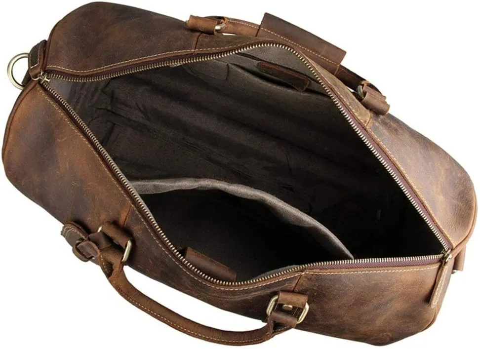 Adult Fashion Wheeled Luggage Travel Duffel Bag Rolling Suitcase Trolley Overnight Weekender Gym Tote Handbag Briefcase Sports Overnight Gym Luggage Weekend T(Dark Brown,Glossy Leather)