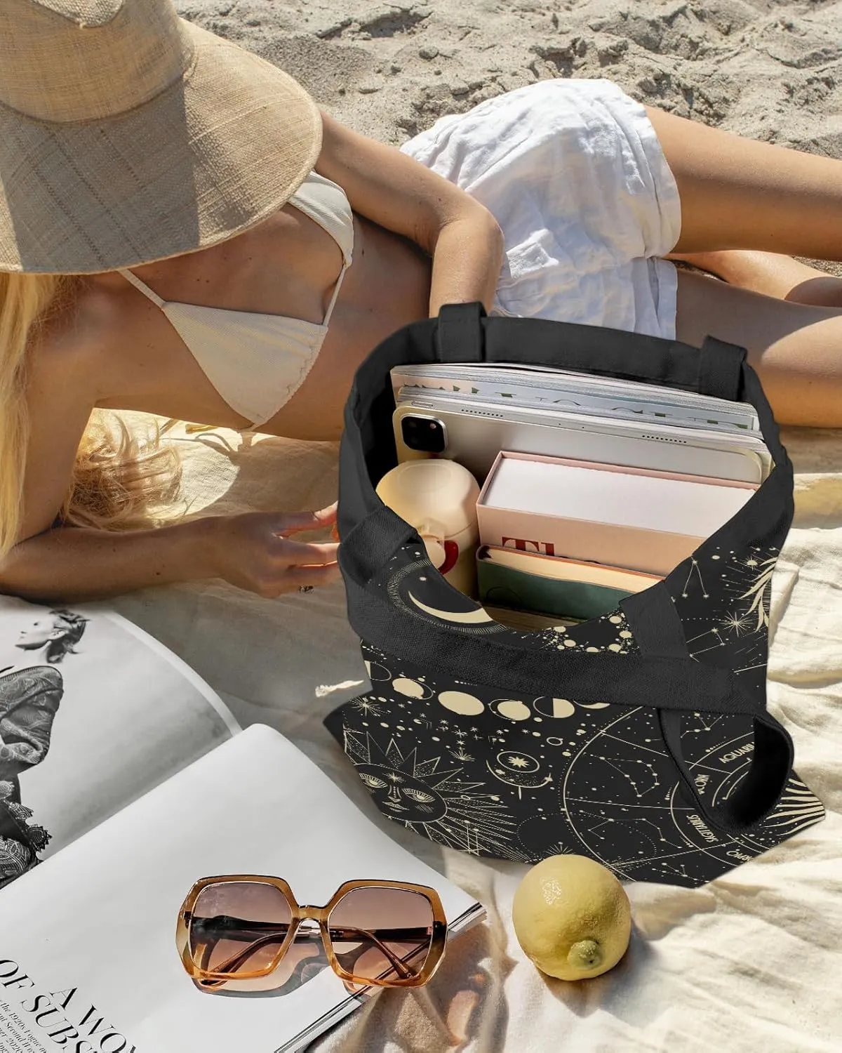 Aesthetic Canvas Tote Bag - Reusable Shoulder Tote Bag for Women Lady Casual Vacation, Shopping, Work, Gym