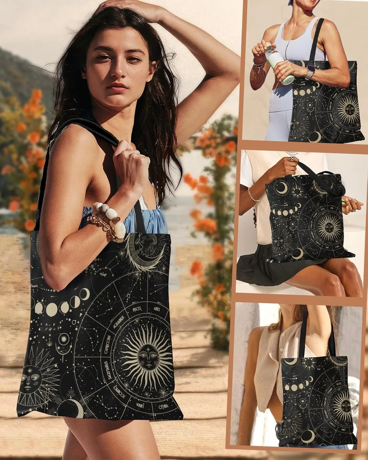 Aesthetic Canvas Tote Bag - Reusable Shoulder Tote Bag for Women Lady Casual Vacation, Shopping, Work, Gym