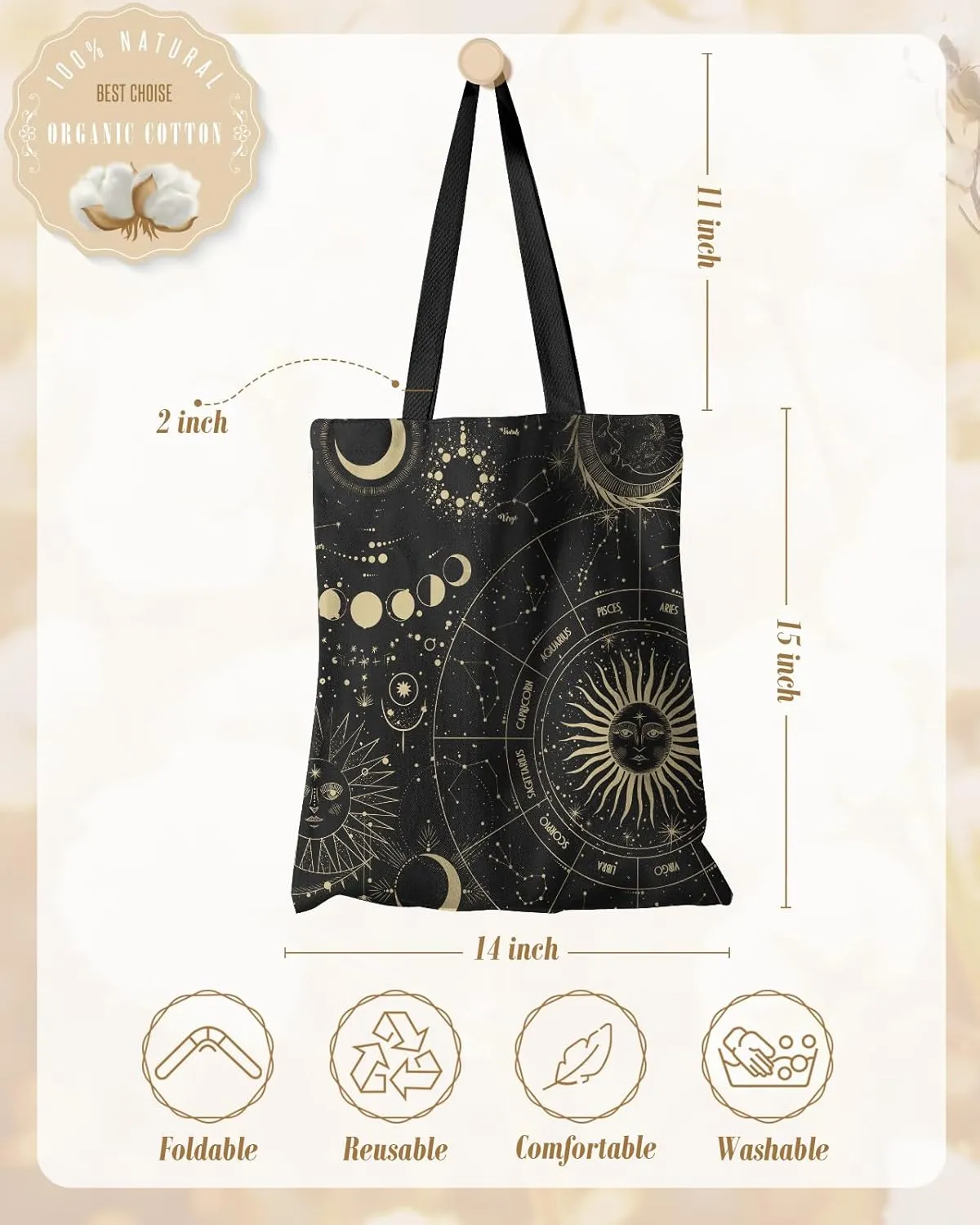 Aesthetic Canvas Tote Bag - Reusable Shoulder Tote Bag for Women Lady Casual Vacation, Shopping, Work, Gym