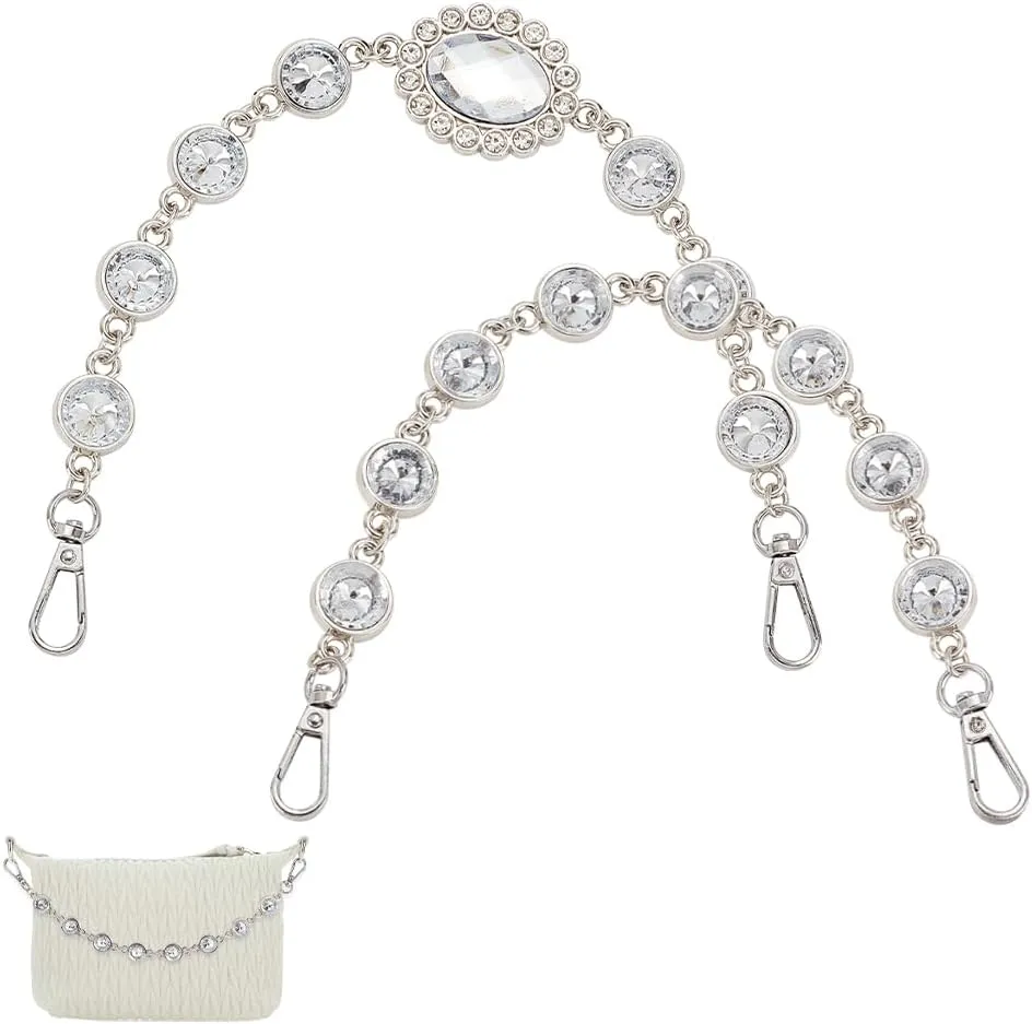 AHANDMAKER 2 Pcs Rhinestone Bag Strap Extender - 2 Styles Crystal Chain Purse Strap Replacement, DIY Extender for Handbag, Clutch