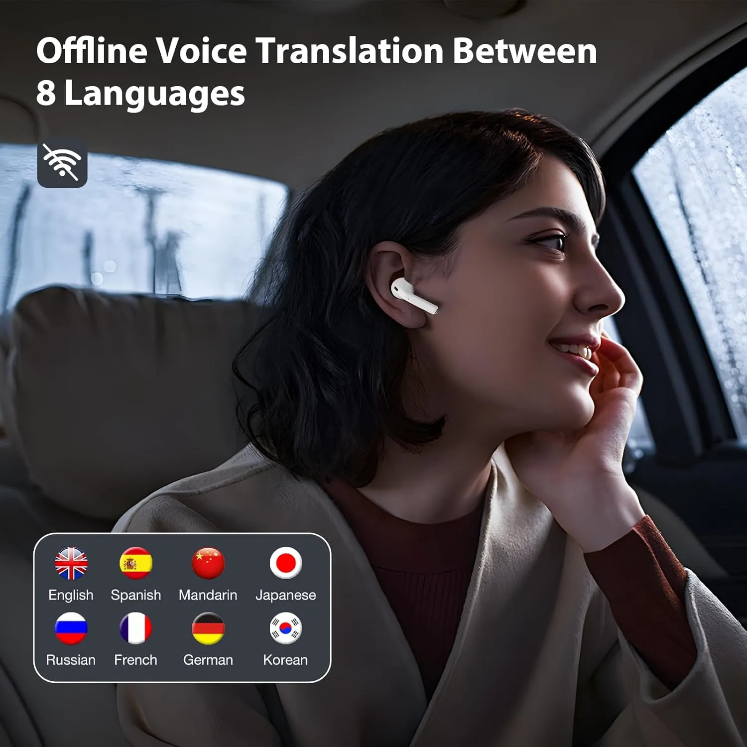 Ai Translation Earbuds Real Time 144 Languages & Accents Translator Earbuds with 8-Language Offline Translator Device Two Way, Auriculares de traducción for Language Learning Travel Business White