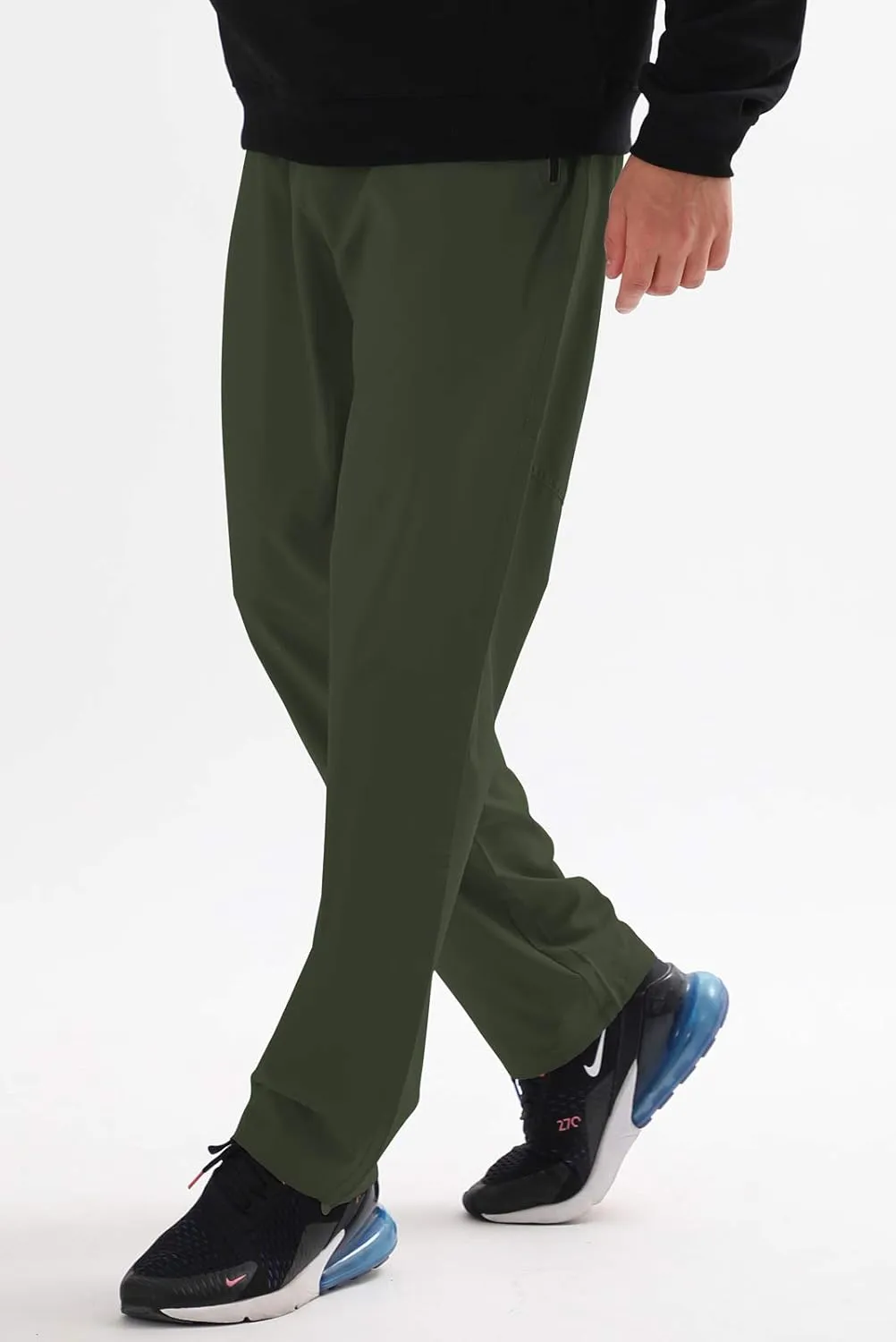 AIRIKE Men's Elastic Waist Hiking Pants Water Resistant Quick-Dry Lightweight Outdoor Sweatpants with Zipper Pockets