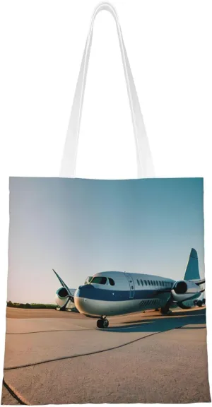 Airplane Print Canvas Tote Bag Reusable Shoulder Shopping Bags For Daily Use Shopping Travel